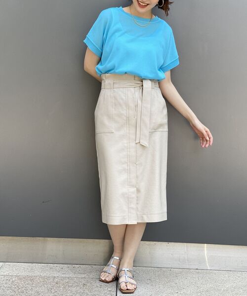 NOLLEY’S Sophi(ノーリーズソフィ)の「麻調ストレッチベイカースカート(スカート・レディース・ネイビー/イエロー/ベージュ/ブルー/ピンク/クリーム/ベージュ系その他2/キャメル・36/38/34)」の9枚目の写真
