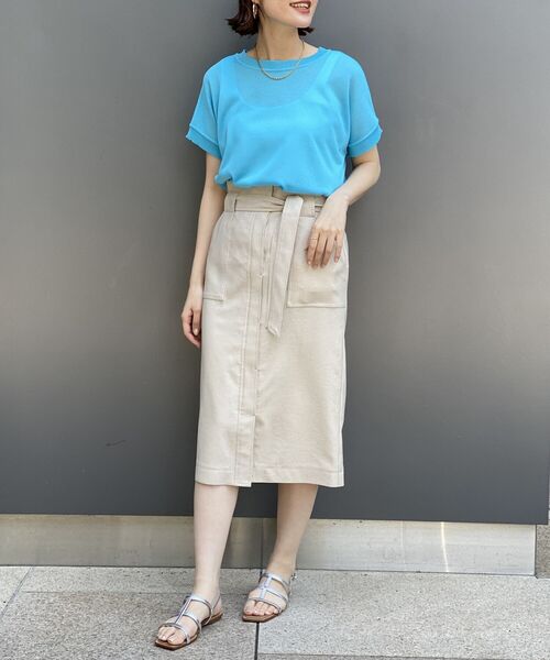 NOLLEY’S Sophi(ノーリーズソフィ)の「麻調ストレッチベイカースカート(スカート・レディース・ネイビー/イエロー/ベージュ/ブルー/ピンク/クリーム/ベージュ系その他2/キャメル・36/38/34)」の10枚目の写真