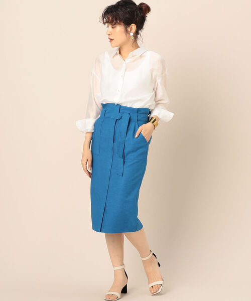 NOLLEY’S Sophi(ノーリーズソフィ)の「麻調ストレッチベイカースカート(スカート・レディース・ネイビー/イエロー/ベージュ/ブルー/ピンク/クリーム/ベージュ系その他2/キャメル・36/38/34)」の11枚目の写真