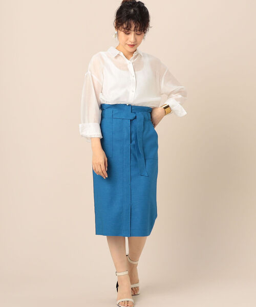 NOLLEY’S Sophi(ノーリーズソフィ)の「麻調ストレッチベイカースカート(スカート・レディース・ネイビー/イエロー/ベージュ/ブルー/ピンク/クリーム/ベージュ系その他2/キャメル・36/38/34)」の12枚目の写真