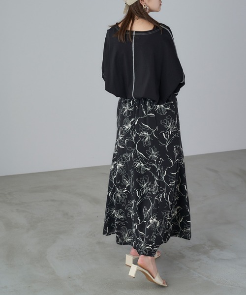 Chaco closet(チャコ クローゼット)の「フレア切り替えマーメイドシルエットプリントロングスカート(スカート・レディース・ブラック/ブラウン/アイボリー/ブラック系その他/ブラウン系その他/ブラック系その他2・FREE)」の7枚目の写真