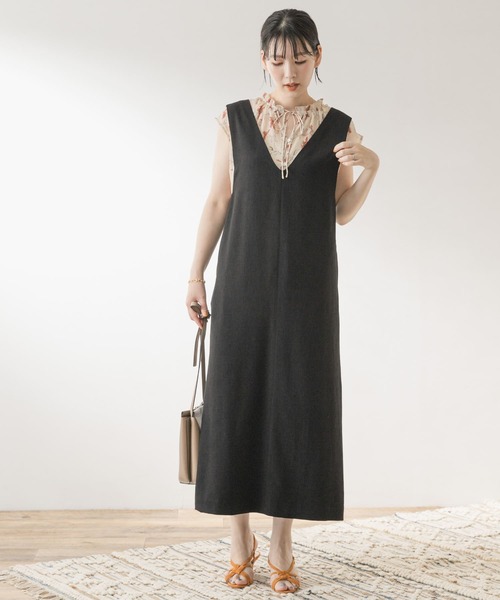 F by ROSSO（エフバイロッソ）の「F by ROSSO　ロングジャンパースカート（ジャンパースカート・レディース・ブラック/ベージュ・36/38）」の5枚目の写真