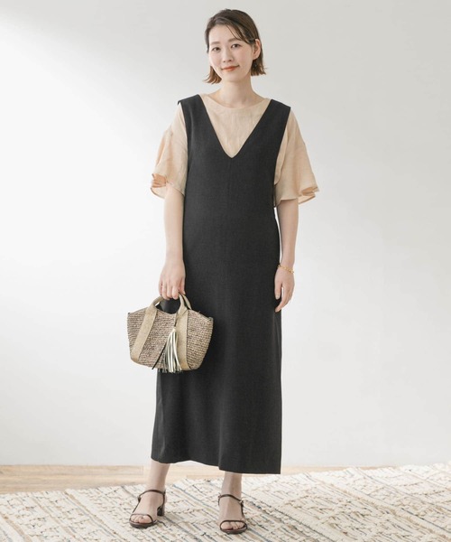 F by ROSSO（エフバイロッソ）の「F by ROSSO　ロングジャンパースカート（ジャンパースカート・レディース・ブラック/ベージュ・36/38）」の13枚目の写真