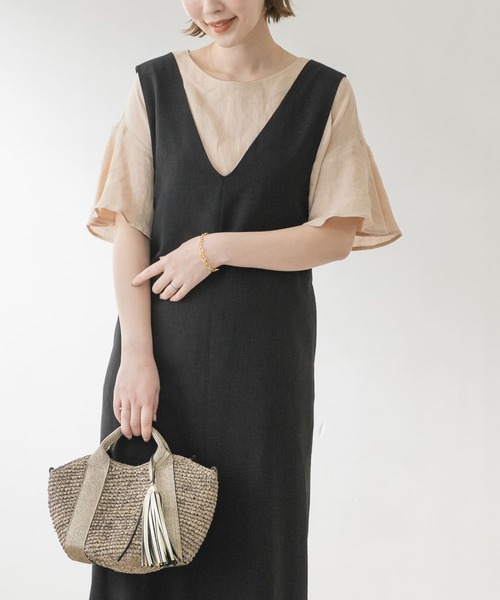 F by ROSSO（エフバイロッソ）の「F by ROSSO　ロングジャンパースカート（ジャンパースカート・レディース・ブラック/ベージュ・36/38）」の14枚目の写真