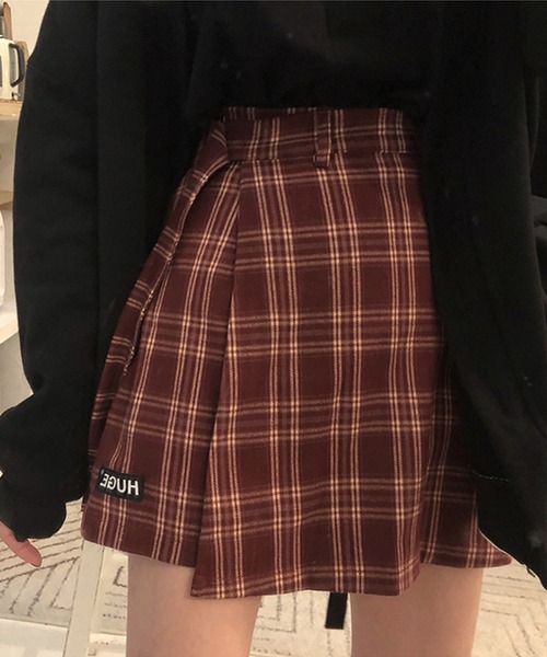 aimoha（アイモハ）の「chicチェック柄ミニスカート（スカート・レディース・ブラック/モカ/ワインレッド・MEDIUM/SMALL/LARGE）」の3枚目の写真