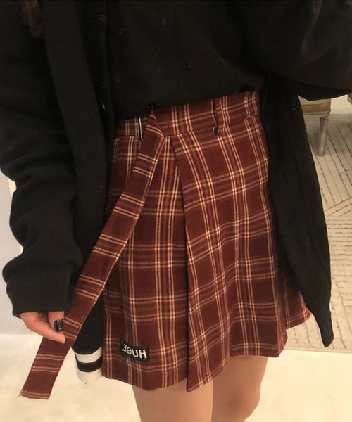 aimoha（アイモハ）の「chicチェック柄ミニスカート（スカート・レディース・ブラック/モカ/ワインレッド・MEDIUM/SMALL/LARGE）」の9枚目の写真