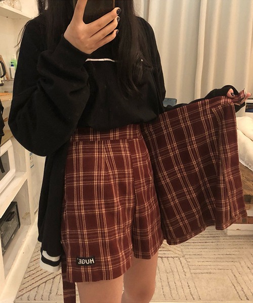aimoha（アイモハ）の「chicチェック柄ミニスカート（スカート・レディース・ブラック/モカ/ワインレッド・MEDIUM/SMALL/LARGE）」の11枚目の写真