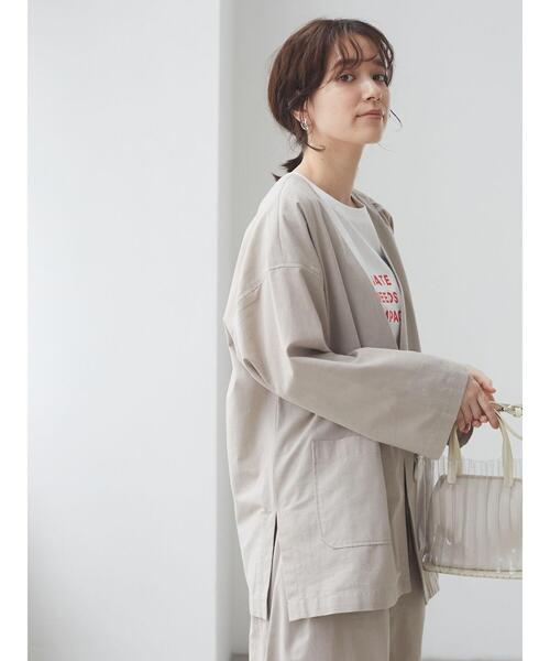 Green　Parks（グリーンパークス）の「ベルギーリネンブレンド ノーカラージャケット＊（ノーカラージャケット・レディース・ベージュ/オフホワイト/ブルー/チェック・FREE）」の8枚目の写真