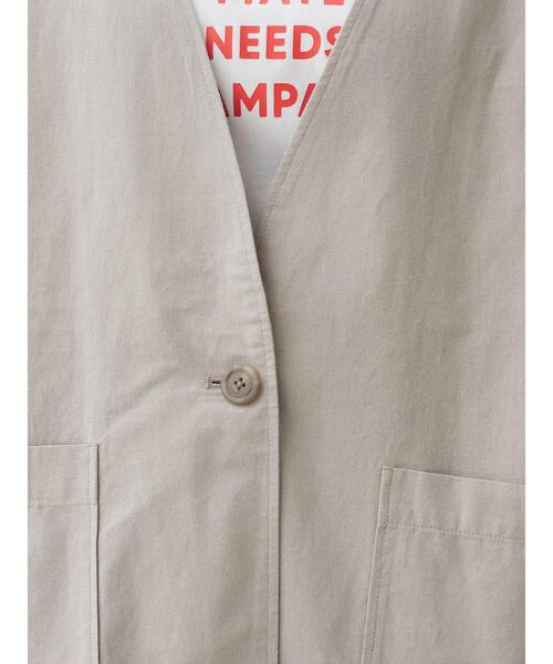 Green　Parks（グリーンパークス）の「ベルギーリネンブレンド ノーカラージャケット＊（ノーカラージャケット・レディース・ベージュ/オフホワイト/ブルー/チェック・FREE）」の10枚目の写真