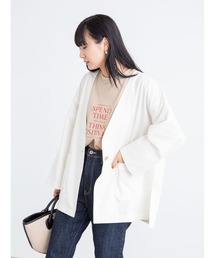 ベルギーリネンブレンド ノーカラージャケット＊