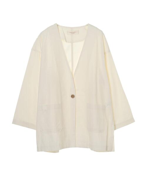 Green　Parks（グリーンパークス）の「ベルギーリネンブレンド ノーカラージャケット＊（ノーカラージャケット・レディース・ベージュ/オフホワイト/ブルー/チェック・FREE）」の19枚目の写真