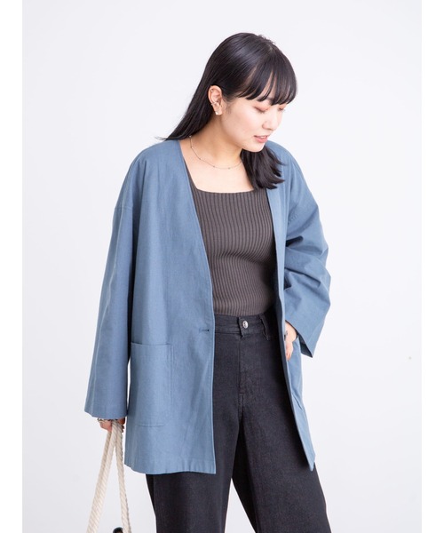 Green　Parks（グリーンパークス）の「ベルギーリネンブレンド ノーカラージャケット＊（ノーカラージャケット・レディース・ベージュ/オフホワイト/ブルー/チェック・FREE）」の16枚目の写真