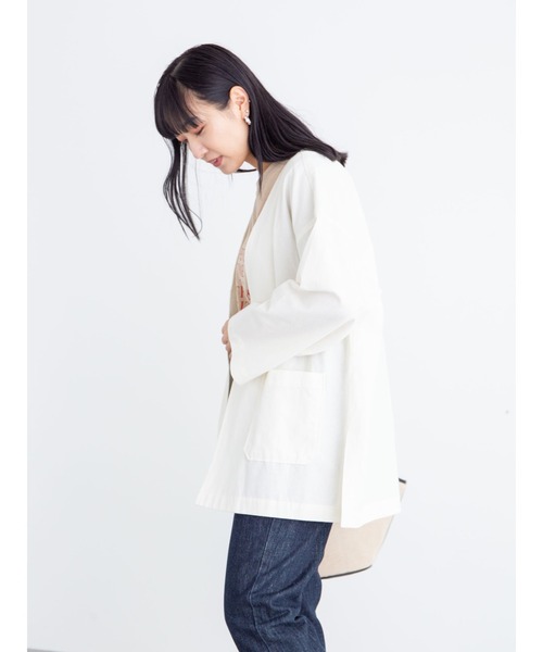 Green　Parks（グリーンパークス）の「ベルギーリネンブレンド ノーカラージャケット＊（ノーカラージャケット・レディース・ベージュ/オフホワイト/ブルー/チェック・FREE）」の17枚目の写真