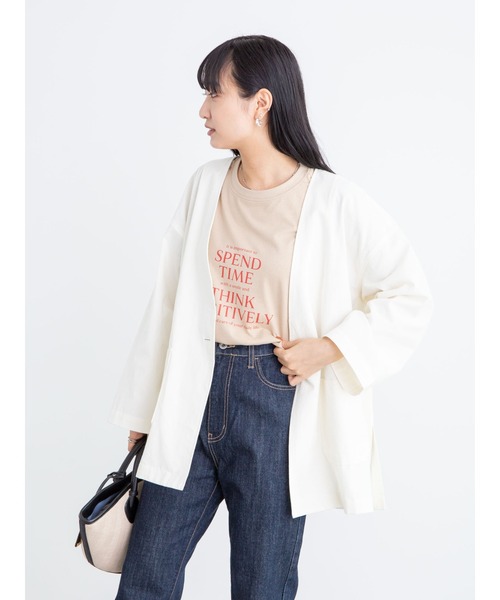 Green　Parks（グリーンパークス）の「ベルギーリネンブレンド ノーカラージャケット＊（ノーカラージャケット・レディース・ベージュ/オフホワイト/ブルー/チェック・FREE）」の18枚目の写真