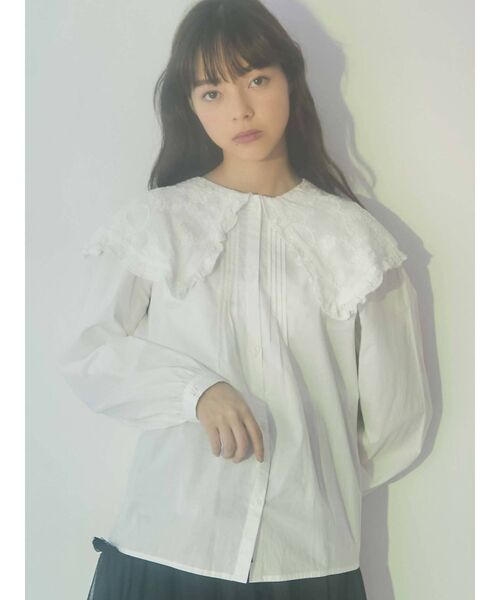 merry jenny（メリージェニー）の「刺繍レースフリルカラーシャツ（シャツ/ブラウス・レディース・オフホワイト/ブラック・FREE）」の2枚目の写真