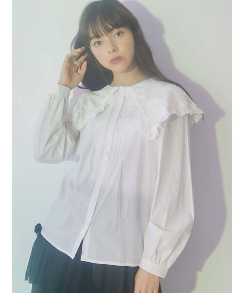 merry jenny（メリージェニー）の「刺繍レースフリルカラーシャツ（シャツ/ブラウス・レディース・オフホワイト/ブラック・FREE）」の6枚目の写真