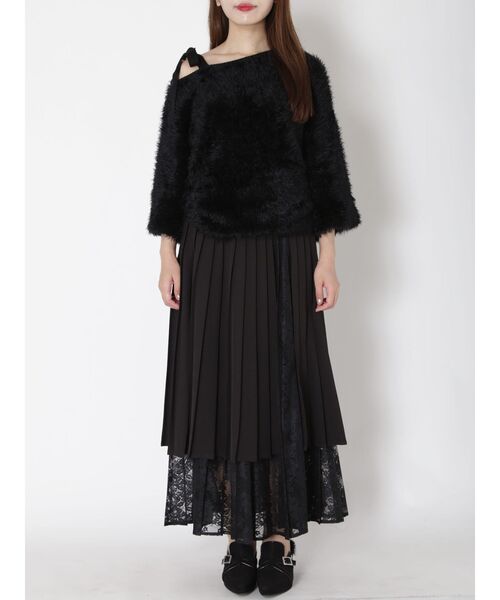 EATME（イートミー）の「レースコンビプリーツラップスカート（スカート・レディース・ブラック/ライトブラウン/グレー・SMALL/MEDIUM）」の4枚目の写真