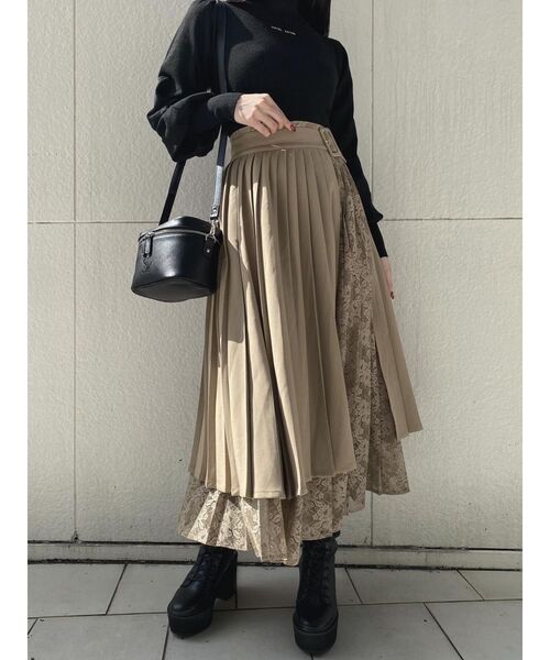 EATME（イートミー）の「レースコンビプリーツラップスカート（スカート・レディース・ブラック/ライトブラウン/グレー・SMALL/MEDIUM）」の7枚目の写真