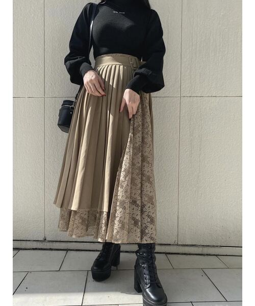 EATME（イートミー）の「レースコンビプリーツラップスカート（スカート・レディース・ブラック/ライトブラウン/グレー・SMALL/MEDIUM）」の11枚目の写真