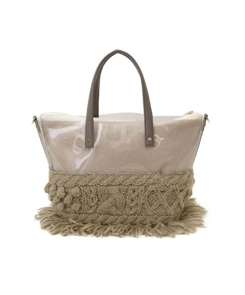 ADPOSION（アドポーション）の「【SMIR NASLI / サミールナスリ】PVCXニット2WAYトートバック（トートバッグ・レディース・ブラック/オフホワイト/グレイッシュベージュ・FREE）」の3枚目の写真