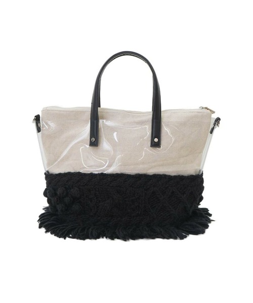 ADPOSION（アドポーション）の「【SMIR NASLI / サミールナスリ】PVCXニット2WAYトートバック（トートバッグ・レディース・ブラック/オフホワイト/グレイッシュベージュ・FREE）」の2枚目の写真
