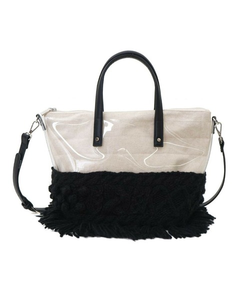 ADPOSION（アドポーション）の「【SMIR NASLI / サミールナスリ】PVCXニット2WAYトートバック（トートバッグ・レディース・ブラック/オフホワイト/グレイッシュベージュ・FREE）」の6枚目の写真