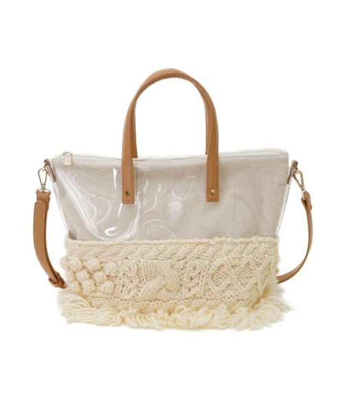 ADPOSION（アドポーション）の「【SMIR NASLI / サミールナスリ】PVCXニット2WAYトートバック（トートバッグ・レディース・ブラック/オフホワイト/グレイッシュベージュ・FREE）」の4枚目の写真