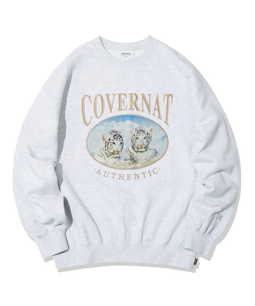 COVERNAT（カバーナット）の「【COVERNAT】VELVET TIGER OVERFIT SWEATSHIRTS / カバーナット ベルベット タイガー グラフィック スウェットシャツ（スウェット・メンズ・ネイビー/ライトグレー・LARGE/MEDIUM/SMALL）」の2枚目の写真