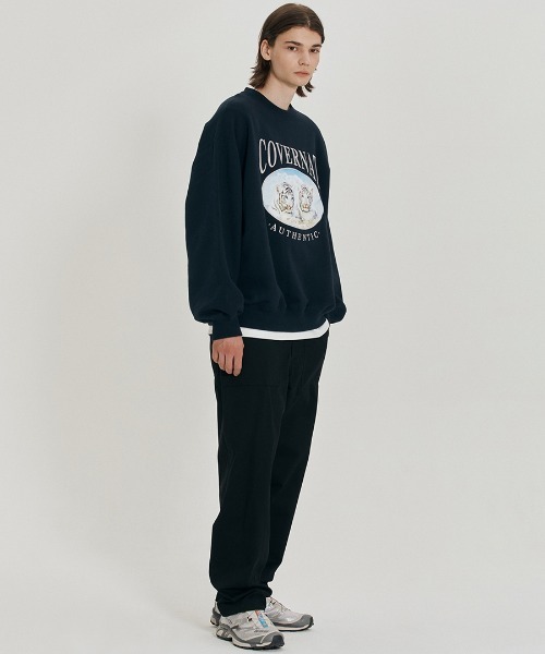 COVERNAT（カバーナット）の「【COVERNAT】VELVET TIGER OVERFIT SWEATSHIRTS / カバーナット ベルベット タイガー グラフィック スウェットシャツ（スウェット・メンズ・ネイビー/ライトグレー・LARGE/MEDIUM/SMALL）」の5枚目の写真