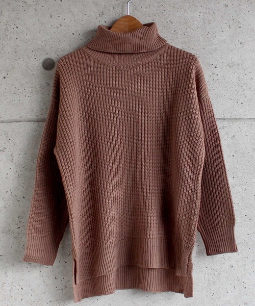 THE CASUAL（カジュアル）の「7G 畦編み BIG ハイネック チュニック キッズ（ニット/セーター・キッズ・モカ/チャコール/ベージュ/ブラウン・110cm/150cm/160cm/130cm/120cm/140cm）」の5枚目の写真