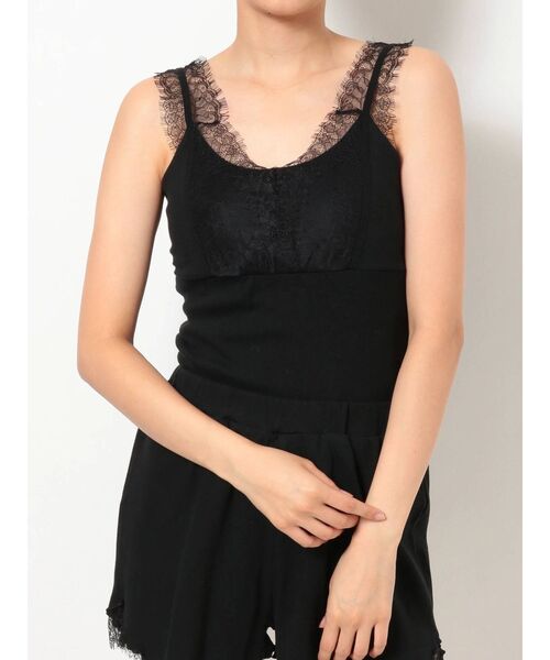 MERCURYDUO（マーキュリーデュオ）の「【GENTLE】カップ付オーバーレーステレコキャミ（キャミソール・レディース・ブラック/オフホワイト/ミント/ベビーピンク・FREE）」の3枚目の写真