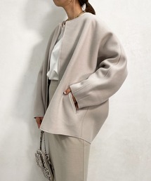 DouDou | ダブルフェイスミドル丈コート(ノーカラーコート)