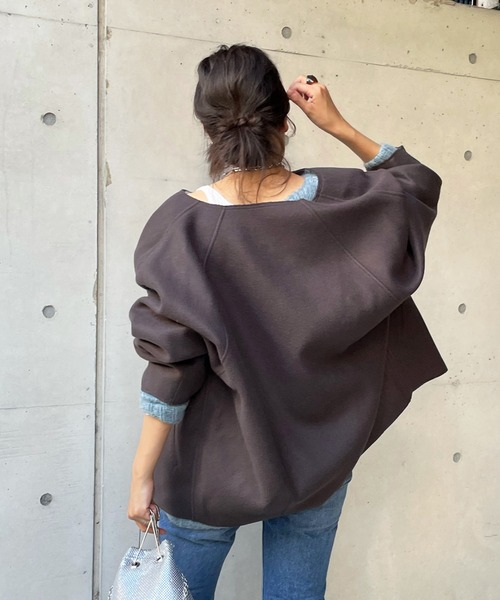 DouDou（ドゥドゥ）の「ダブルフェイスミドル丈コート（ノーカラーコート・レディース・チャコールグレー/グレイッシュベージュ・FREE）」の13枚目の写真