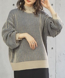 ストライプ柄ハイネックプルオーバー