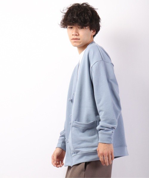 SUGGESTION（サジェッション）の「【SUGGESTION】引き揃え起毛 チャイナスウェット ルーズカーディガン（カーディガン/ボレロ・メンズ・セージグリーン/グレイッシュブルー/チャコール・M/L）」の16枚目の写真