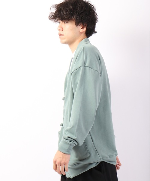 SUGGESTION（サジェッション）の「【SUGGESTION】引き揃え起毛 チャイナスウェット ルーズカーディガン（カーディガン/ボレロ・メンズ・セージグリーン/グレイッシュブルー/チャコール・M/L）」の10枚目の写真