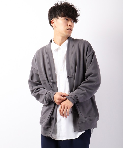 SUGGESTION（サジェッション）の「【SUGGESTION】引き揃え起毛 チャイナスウェット ルーズカーディガン（カーディガン/ボレロ・メンズ・セージグリーン/グレイッシュブルー/チャコール・M/L）」の5枚目の写真