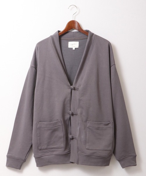 SUGGESTION（サジェッション）の「【SUGGESTION】引き揃え起毛 チャイナスウェット ルーズカーディガン（カーディガン/ボレロ・メンズ・セージグリーン/グレイッシュブルー/チャコール・M/L）」の8枚目の写真