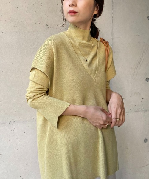 CAPRICIEUX LE'MAGE(カプリシューレマージュ)の「〈セットアイテム〉Vネックレイヤードプルオーバー(ニット/セーター・レディース・ブラック/ベージュ/イエロー・FREE)」の3枚目の写真