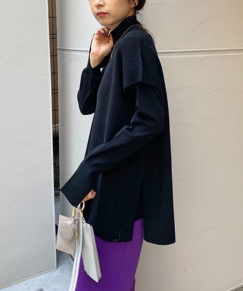 CAPRICIEUX LE'MAGE(カプリシューレマージュ)の「〈セットアイテム〉Vネックレイヤードプルオーバー(ニット/セーター・レディース・ブラック/ベージュ/イエロー・FREE)」の6枚目の写真