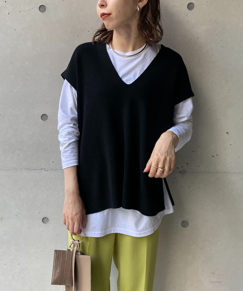 CAPRICIEUX LE'MAGE(カプリシューレマージュ)の「〈セットアイテム〉Vネックレイヤードプルオーバー(ニット/セーター・レディース・ブラック/ベージュ/イエロー・FREE)」の13枚目の写真