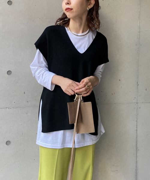 CAPRICIEUX LE'MAGE(カプリシューレマージュ)の「〈セットアイテム〉Vネックレイヤードプルオーバー(ニット/セーター・レディース・ブラック/ベージュ/イエロー・FREE)」の14枚目の写真