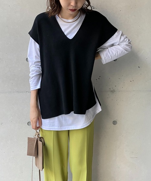 CAPRICIEUX LE'MAGE(カプリシューレマージュ)の「〈セットアイテム〉Vネックレイヤードプルオーバー(ニット/セーター・レディース・ブラック/ベージュ/イエロー・FREE)」の15枚目の写真
