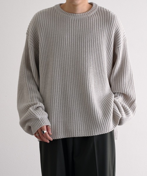 epnok（エプノック）の「5G畔編みルーズニット（ニット/セーター・メンズ・ライトグレー/ブラック/グレイッシュブルー・SMALL/MEDIUM/LARGE）」の3枚目の写真