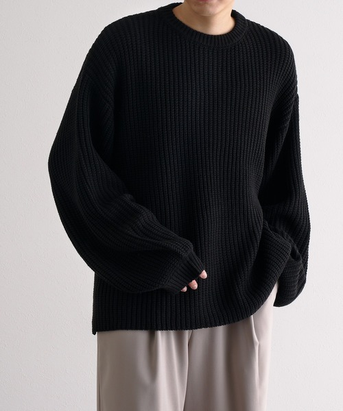 epnok（エプノック）の「5G畔編みルーズニット（ニット/セーター・メンズ・ライトグレー/ブラック/グレイッシュブルー・SMALL/MEDIUM/LARGE）」の2枚目の写真