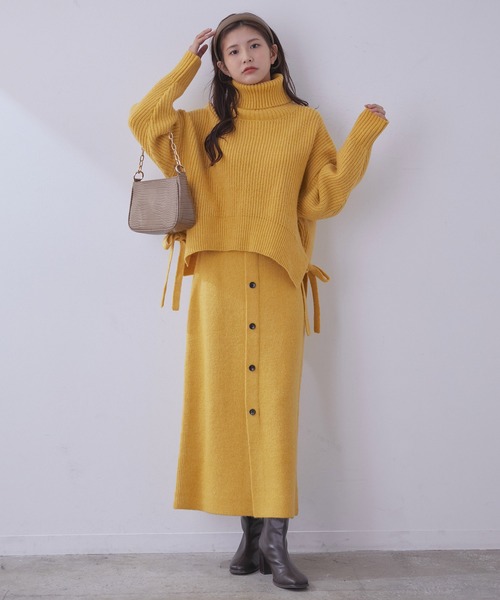 vis-`a-vis（ビサビ）の「【WEB限定】ウール混サイドリボンタートルネックニットプルオーバー（ニット/セーター・レディース・チャコールグレー/ライトグレー/イエロー・FREE）」の22枚目の写真