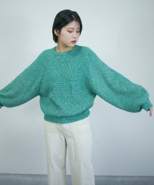 spoon store（スプーンストア）の「ミックスループヤーンドルマンニット（ニット/セーター・レディース・グリーン/アイボリー・フリー）」の2枚目の写真