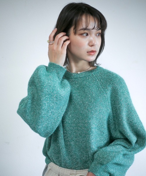 spoon store（スプーンストア）の「ミックスループヤーンドルマンニット（ニット/セーター・レディース・グリーン/アイボリー・フリー）」の19枚目の写真