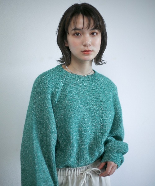 spoon store（スプーンストア）の「ミックスループヤーンドルマンニット（ニット/セーター・レディース・グリーン/アイボリー・フリー）」の20枚目の写真