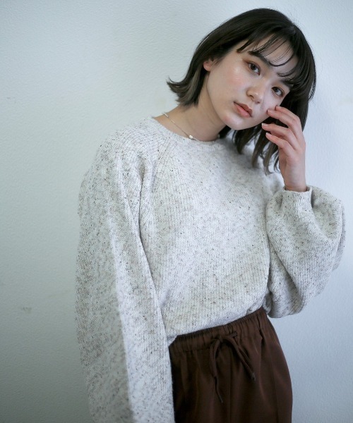 spoon store（スプーンストア）の「ミックスループヤーンドルマンニット（ニット/セーター・レディース・グリーン/アイボリー・フリー）」の10枚目の写真